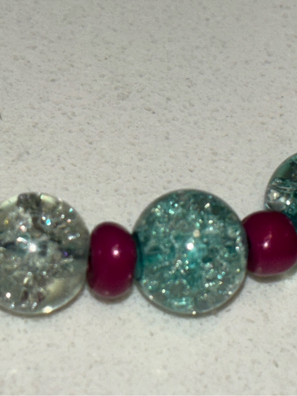 Handmade Glass Bead Bracelet in Teal and Magenta